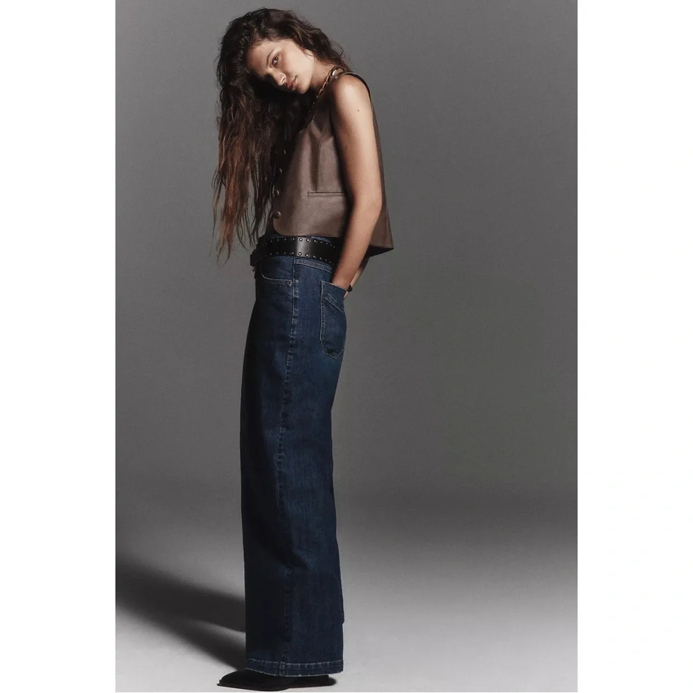 Anthropologie Pilcro Emory Pleated High Rise Wide Leg Trouser Jeans Dark Wash 28 - Picture 7 of 9